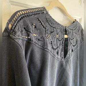 Anthropologie Dark Blue Sweater with Lace Insert